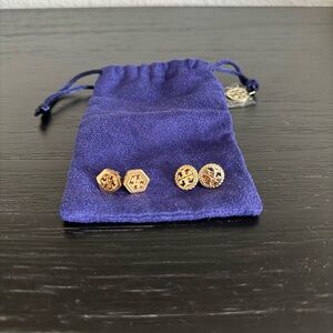 2 Pairs Gold Tory Burch Stud Earrings Set
